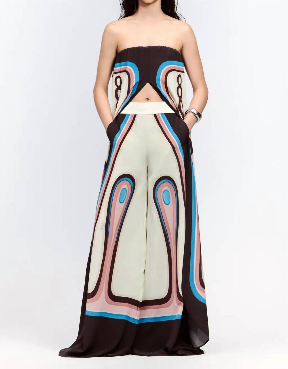 NEW YUKIO silk wide leg pants in chains